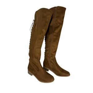 New Knee High Boots Women's Brown Zip up Cloth Casual Size 8